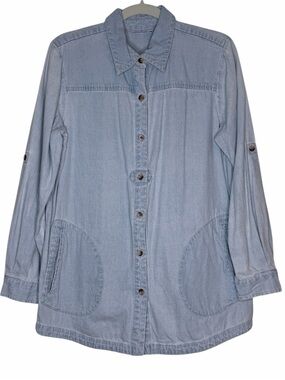 Vintage Light Blue Denim Shirt Jacket/Chore Coat - Casual Button-Up
